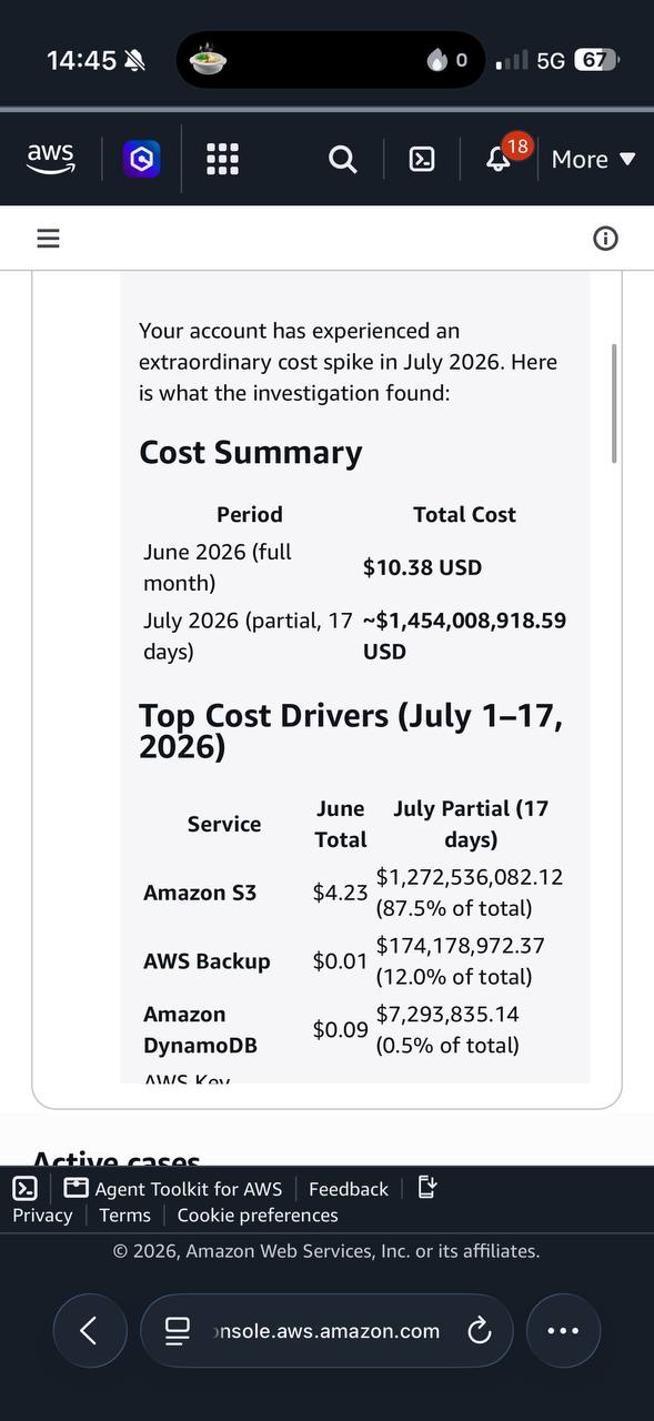 Счет от AWS на 1.5 млдр $ мне, хотя обычно было 10$ 